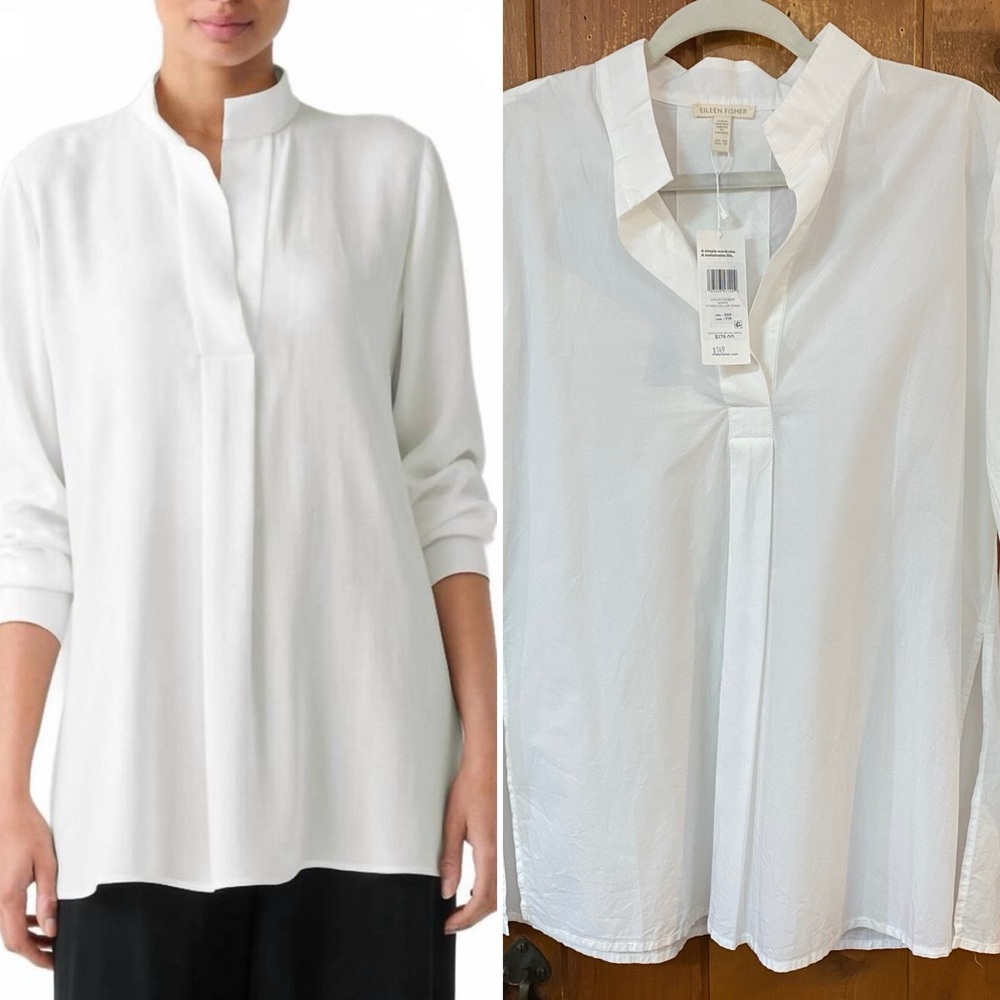 EILEEN FISHER White Stand Collar Tunic Blouse XXS NWT $178